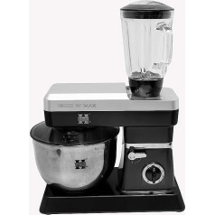 Herzberg, HG5065-BK, Multifunktions-Knetmaschine, Standmixer aus Glas, 1,7 l, Leistung max. 1800 W, Einstellung von 6 Geschwindigkeiten, Fassungsvermögen der Schüssel 6,5 l, Edelstahl, Farbe Schwarz