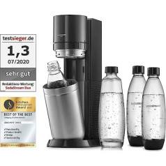 SodaStream Duo ūdens karbonators bez CO2 balona, 1 x 1 L stikla pudele un 3 x 1 l trauku mazgājamajā mašīnā drošas plastmasas pudeles, augstums: 44 cm, krāsa: titāns