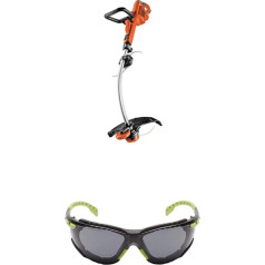Black+Decker 900W Electric Brush Cutter GL9035, 35 cm Cutting Width Including 3M™ Solus™ 1000 Safety Glasses with Anti-Fog Coating, Green/Black, Grey, with S1GG Bag