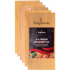 TastySmoke® Premium ciedra koka plāksne grilēšanai - 100% dabīgs produkts, kas izgatavots no Rietumu sarkanā ciedra - Grila dēļi vērtīgajā iepakojumā pa 6 - atkārtoti lietojams vairākas reizes