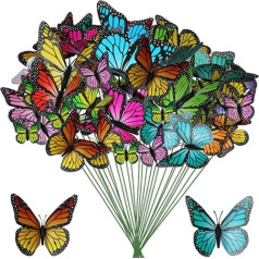 60 gab. Monarch Butterfly Stakes 3D dārza tauriņu rotājumi 4 dažādu izmēru ūdensnecaurlaidīgi tauriņi pagalma mietiņi dekoratīvi puķu dobei Home Dia de Los Muertos (daudzkrāsains)