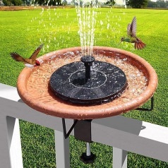 Saules putnu vannas strūklaka, putnu vannas bļoda ar saules strūklakas sūkni, saules enerģijas ūdens strūklakas kombinētais komplekts ar 4 ūdens izsmidzināšanas veidiem āra, dārza, pagalma, iekšpagalma, zāliena