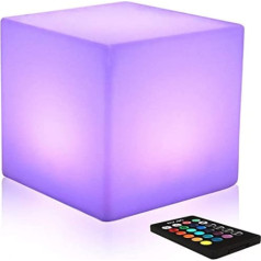 25cm Cube LED Night Light with Remote Control Rechargeable Battery Bedside Lamp for Kids Color Changing 16 RGB Colors and 8 Dimmable Brightness