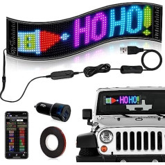 Hersance daudzfunkcionāls RGB LED Scroll USB programmējams elastīgs LED matricas displeja panelis ar Bluetooth, vadāms ar lietotni, LED zīme automašīnai, automašīnai, veikalam, bāram, grafiti, teksts, animācijas displejs