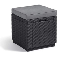 Allibert Cube 206721 Square Stool with Cushion, Rattan-Effect, Plastic