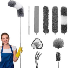 Telescopic Duster, Pack of 9, Long Extendable with 30-100 Inch Telescopic Rod, Bendable Duster, Telescopic Handle Corner Broom, Cleans Corners Effectively Removes Dust and Cobwebs