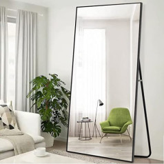 KIAYACI pilna garuma spogulis liela izmēra grīdas spogulis ar statīvu guļamistabas ģērbtuves spoguli pilna garuma sienas spogulis (melns, 71