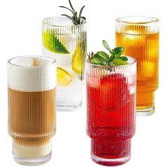 HELPY ® Riffel kristāla briļļu komplekts ar 4 280 ml kokteilis, kafija, latte Macchiato, garais dzēriens, augstas kvalitātes ūdens glāze