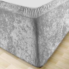 MK Home Textile Crushed Velvet Divan Bed Frame Silver Grey Deep Fitted Sheet Frame Cover Fully Elastic Skirt Easy to Fit Super King Size Bed (Silver Grey, Double)