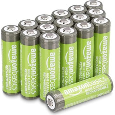 Amazon Basics lielas ietilpības uzlādējami AA akumulatori 2400mAh 16 gab. Iepriekš uzlādēti