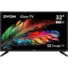 DYON iGoo-TV 32H 80 cm (32 collas) Google TV (HD, HD trīskāršais uztvērējs, Prime Video, Netflix, Google Play veikals DAZN, Disney+ un daudzām ierīcēm, Google palīgs, balss tālvadības pults) [Mod. 2023]