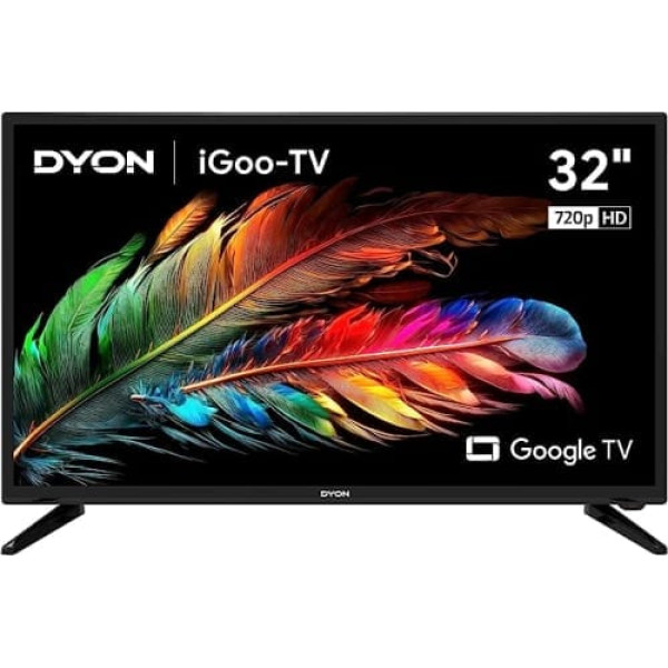 DYON iGoo-TV 32H 80 cm (32 collas) Google TV (HD, HD trīskāršais uztvērējs, Prime Video, Netflix, Google Play veikals DAZN, Disney+ un daudzām ierīcēm, Google palīgs, balss tālvadības pults) [Mod. 2023]