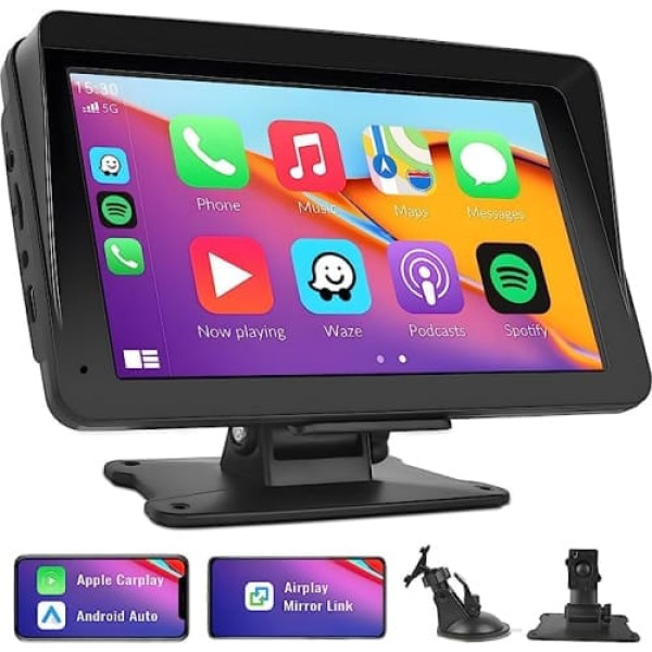 CAMECHO CarPlay & Android Car Wireless, digitālo multivides uztvērējs ar 7 collu displeju, pārnēsājamas navigācijas ierīces, automašīnas radio ar Apple Airplay, Bluetooth, spoguļa saite, balss vadība, AUX/FM raidītājs