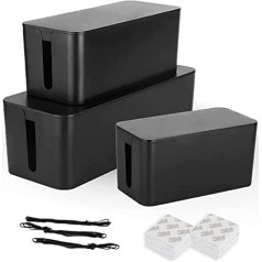 SENENQU 3er-Set Kabelbox Schwarz, Große Kabel Organizer Box ar Holzdeckel für Kabel, Große und Kleine Kabelmanagement Box Adapter, Steckerleisten, Kabel Verstecken Box