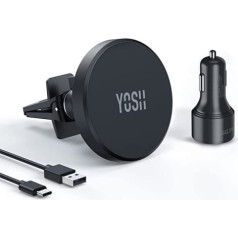 YOSH Mag-Safe Car Charger Holder Magnetic Wireless Car Charger for iPhone 14/13/12 Series & MagSafe Case, 360° Rotating Double Lock Clip Car Mount with 36W Car Charger