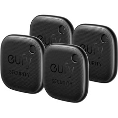 eufy Security SmartTrack Link (melns, 4 iepakojumi) atslēgu meklētājs, saderīgs ar Apple Find My (iOS), atslēgu meklētājs, Bluetooth izsekotājs austiņām un bagāžai, tālruņu meklētājs, ūdensnecaurlaidīgs