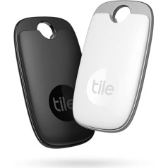 Tile Pro (2022) Bluetooth atslēgu meklētājs, iepakojumā 2, 120 m diapazons, iekļauta kopienas meklēšanas funkcija, iOS un Android lietotne, saderīga ar Alexa un Google Home, 1x melns, 1x balts, melns/balts