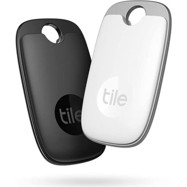 Tile Pro (2022) Bluetooth atslēgu meklētājs, iepakojumā 2, 120 m diapazons, iekļauta kopienas meklēšanas funkcija, iOS un Android lietotne, saderīga ar Alexa un Google Home, 1x melns, 1x balts, melns/balts