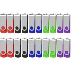 USB zibatmiņas zibatmiņas, 2 GB, iepakojumā 20, daudzkrāsainas, AreTop Memory Stick, USB 2.0 pildspalvu diskdziņi, 360° grozāmi, metāla dizains ar virvēm datu glabāšanai