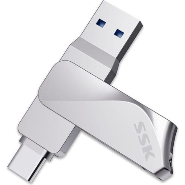 SSK 256 GB USB C zibatmiņas disks Dual Drive 2 in 1 OTG USB 3.2 + C tipa zibatmiņas zibatmiņas disks, Thunderbolt Pen Drive līdz 150 MB/s pārsūtīšanas ātruma Photo Stick Android personālajiem datoriem/planšetdatoriem/Mac/klēpjdatoriem