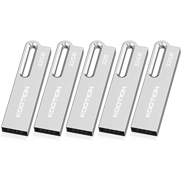 KOOTION USB Sticks, 32 GB, 5 Pieces, USB 2.0 Memory Sticks, USB Metal Memory Stick, Data Sticks, Flash Drives, USB Flash Drives, Pack of 5, 32G USB Stick, Colourful 5 Pieces Thumb Drives 32GB USB3 Silver