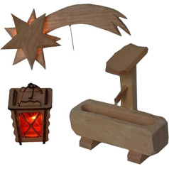 Alfred Kolbe Krippen AM 9 Nativity Scene Accessory Set Lantern and Wooden Comet Illuminated 4.5 V and Fountain for 10-12 cm Figures