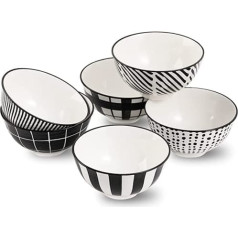 Bowls Set Small Dessert Bowls Porcelain - Ceramic Bowl Black and White 300 ml - Set of 6 Bowls for Ice Cream Dessert Snack Rice - Microwave and Dishwasher Safe - 11.5 x 7 cm