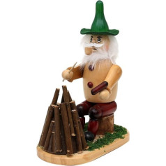 Dekohelden24 Wooden Incense Smoker - Waldmann / Gnome at the Campfire - Natural - L x W x H: 16.5 x 9 x 19 cm