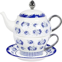 fanquare Vintage Blue Flowers tēja vienam komplektam, Polka Dot porcelāna kafijas tasīšu komplekts ar tējkannu, krūzīti un apakštasīti