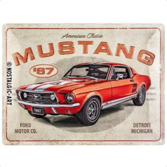 Nostalgic-Art Ford Mustang Retro skārda zīme - GT 1967 Red - Dāvanas ideja automašīnu aksesuāru ventilatoriem Metāla vintage dizains dekorēšanai 30 x 40 cm