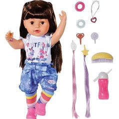 BABY born, Baby Born Sister Brunette Doll, 43 cm, Doll with Hair and 6 Lifelike Functions without Battery, Includes Baby Born Accessories, 830352, Zapf Creation