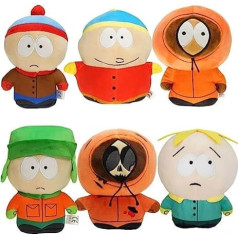 Benolls South Park plīša rotaļlietas, 18 cm Kenny South Park plīša pildītas rotaļlietas, South Park figūriņas, South North Park mīkstās kokvilnas pildītas plīša lelles dāvanas bērniem un spēļu ventilators (6 gab.)