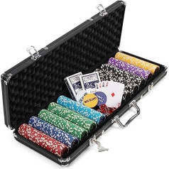 Pokera futrālis, melns pokera komplekts, 500 lāzera pokera žetoni, pokera komplekts, 11 g žetonu alumīnija futrālis