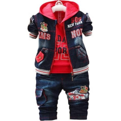 Yao Spring Autumn Baby Boys 3-daļīgs apģērbu komplekts kokvilnas krekls džinsu veste, zila, 1-2 Jahre