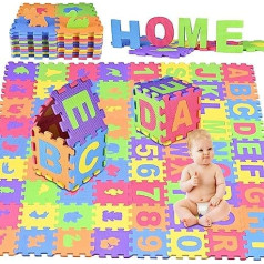 GOLDGE 72 Pieces Puzzle Rug 15x15cm Soft Foam Soft EVA Mat Play Mat Floor Tiles Kids Padded Rugs with Letters Numbers Animals