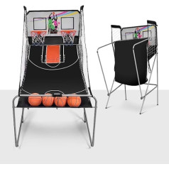 DREAMADE elektroniskā basketbola automāts, basketbola šaušanas mašīna, ieskaitot 4 basketbola bumbas, basketbola šaušana ar rezultātu tablo un 8 dažādi spēles režīmi, basketbola spēļu pasāža lietošanai iekštelpās ārā