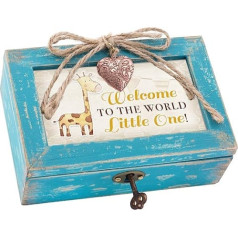 Kotedžas dārzs Laipni lūdzam pasaulē Little One Teal Distressed Medallion Petite Music Box Play Wonderful World