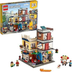 LEGO Creator 3-in-1 Townhouse Pet Shop & Café 31097 Rotaļlietu veikala būvēšanas komplekts ar banku, pilsētas rotaļu komplekts ar rotaļlietu tramvaju, dzīvnieku figūrām un minifigūras (969 gabali)