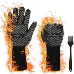 Philorn Barbecue Gloves 800 Degrees, 2 x Oven Gloves, Grill Leather Gloves, Heat Resistant up to Universal Size, Cooking Gloves, Baking Gloves for BBQ, Cooking, Baking and Welding, Classic