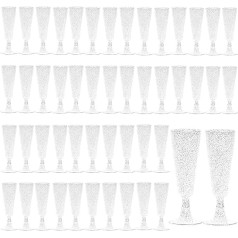 CYH Pack of 50 Plastic Champagne Glasses Set, Reusable, 150 ml, Silver Glitter Champagne Glasses, Plastic Champagne Glasses for Picnics, Weddings, Birthdays, Parties (Silver Glitter), (CYH215)