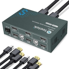 Steetek KVM Switch 2 PC 2 Monitors, Steetek KVM Switch HDMI 2 Monitors 4K @ 60Hz USB 2.0 HDCP2.2 HDMI 2.0 KVM Switches with 4 HDMI 2.0 and 2 USB Cables, Button Switch