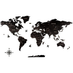 Creawoo Black World Map Wall, Handmade Wooden World Map Wall Decoration, Wall Art for Home & Office, Wooden Map of the World, Perfect for Creative 150 x 85 cm