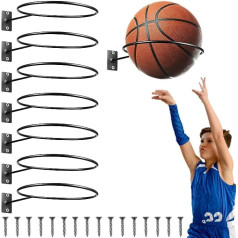 ‎Funmo Funmo Wall Mount Ball Rack, 8 Pieces Mounted Ball Wall Mount, Metal Ball Holder Black Wall Mount Ball Holder with Screws for Basketball Football Rugby Volleyball Football Display