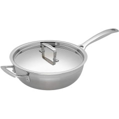 Le Creuset 3 slāņu nerūsējošā tērauda nepiedegošā šefpavāra panna ar vāku — 24 cm