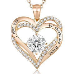 CDE Necklace 925 Sterling Silver, Forever, Love, Heart, Rose Gold Plating, Birthstone Pendant, Necklaces for Women, Jewellery Gift with 5A Cubic Zirconia