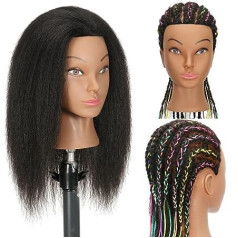 Stephanie Training Head with Hair Mannequin Head 14 Inch Real Hair Cosmetology Mannequin Head with Hairdressing Heads for Hair and Free Clip Holder (B14)