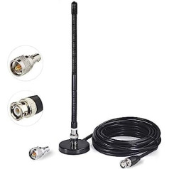 Bingfu CB antena 27MHz CB radio antena mīksta pātaga magnētiskā bāze BNC PL259 savienotājs CB antena saderīga ar Cobra Midland Uniden Maxon President portatīvo CB radio mobilo radio skeneri