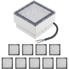 ledscom.de LED bruģakmens padziļināta grīdas gaisma CUS izmantošanai ārpus telpām, IP67, kvadrātveida, 10 x 10 cm, vēsi balts, iepakojumā 10