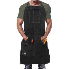 Dimweld Leather Welding Apron for Men Flame Retardant Thermal Welding Apron Workshop Adjustable Protective Clothing with 6 Tool Pockets