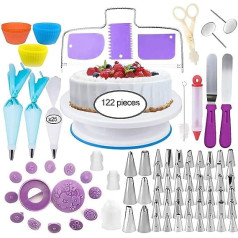 Xinggang 122 Pieces Set for Baking, Rotating Cake Plate, DIY Utensils, Decorating Sets for Cakes, Decorations, Bags, Nozzles, Spatulas and Horns etc. (Purple)